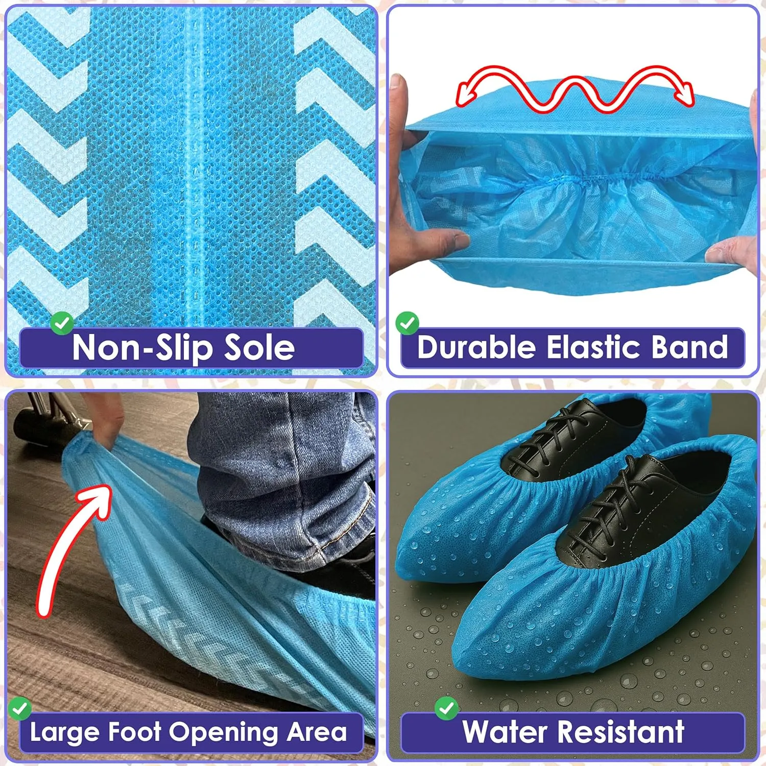 100 Pack Extra Large Disposable Blue Boot and Shoe Covers - Indoor Reusable Shoe Covers Disposable - Non Slip Booties - Fits US Men's Size 14 and Women's 16 Size