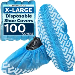 100 Pack Extra Large Disposable Blue Boot and Shoe Covers - Indoor Reusable Shoe Covers Disposable - Non Slip Booties - Fits US Men's Size 14 and Women's 16 Size