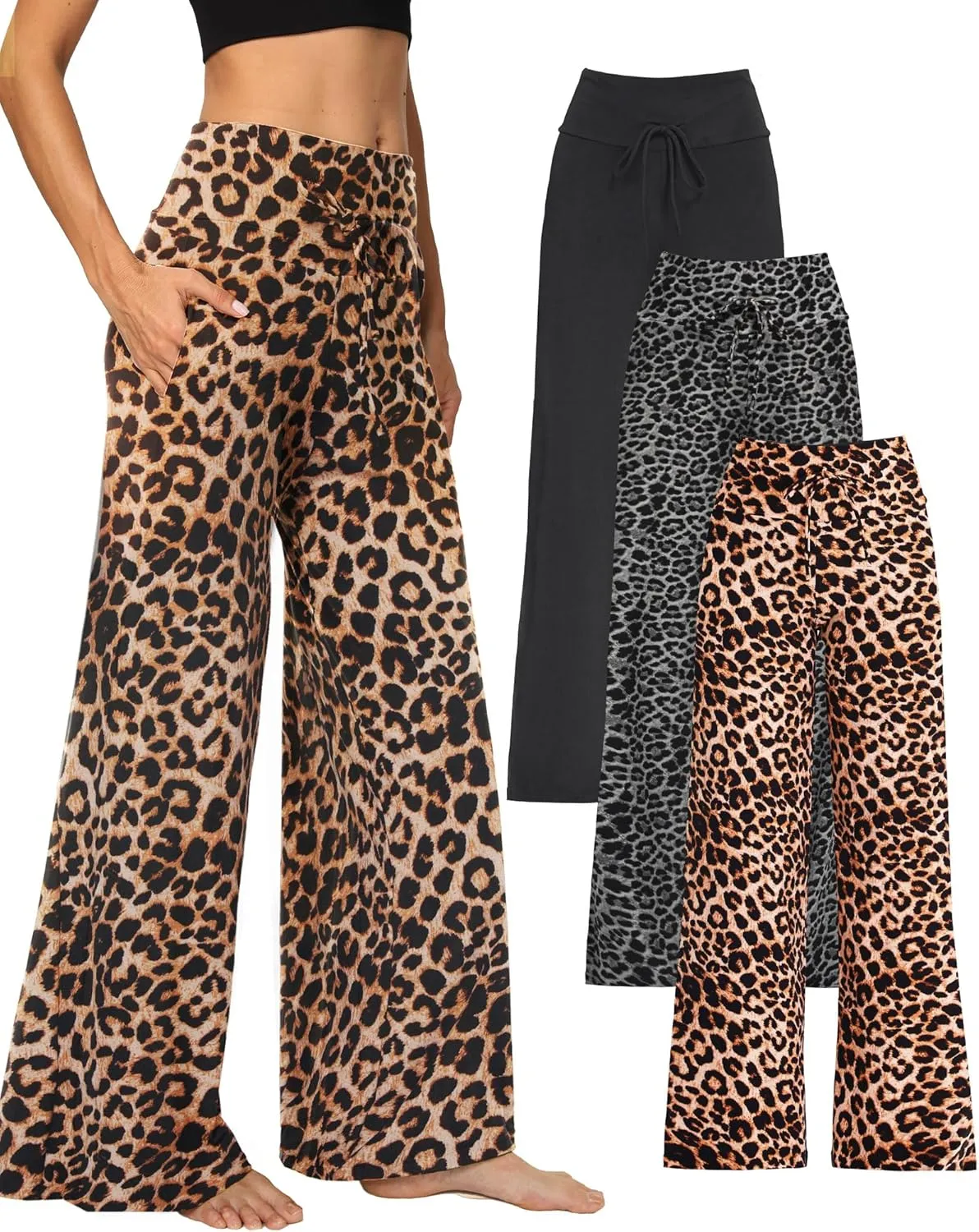 1/3 Pack Wide Leg Yoga Pants for Women, Comfy Lounge Pajama Sweatpants Loose Causal Palazzo with Pockets