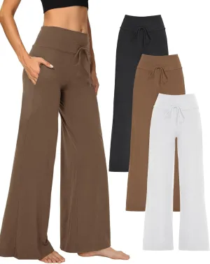 1/3 Pack Wide Leg Yoga Pants for Women, Comfy Lounge Pajama Sweatpants Loose Causal Palazzo with Pockets