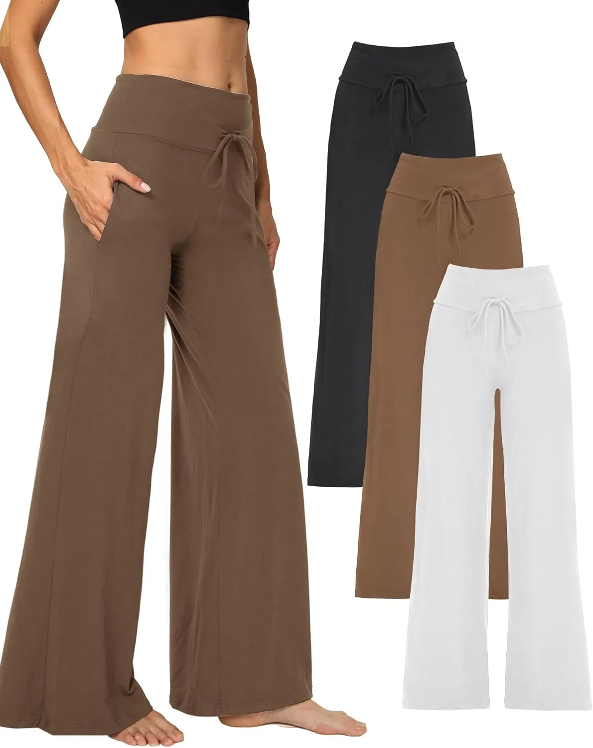 1/3 Pack Wide Leg Yoga Pants for Women, Comfy Lounge Pajama Sweatpants Loose Causal Palazzo with Pockets