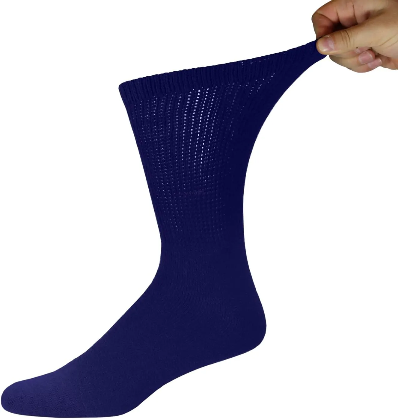 6 Pairs of Cotton Diabetic Non-Binding Neuropathy Crew Socks (Navy, Fits Mens shoe size 9-12/Womens shoe size 10-13)