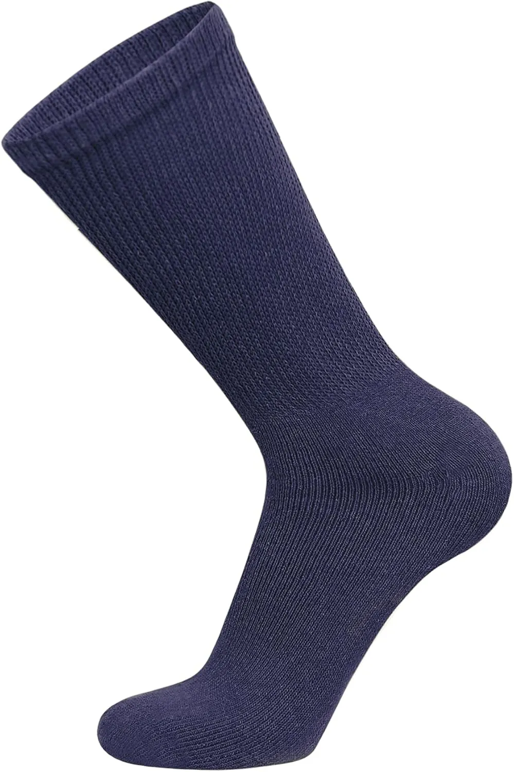 6 Pairs of Cotton Diabetic Non-Binding Neuropathy Crew Socks (Navy, Fits Mens shoe size 9-12/Womens shoe size 10-13)