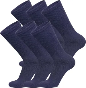 6 Pairs of Cotton Diabetic Non-Binding Neuropathy Crew Socks (Navy, Fits Mens shoe size 9-12/Womens shoe size 10-13)