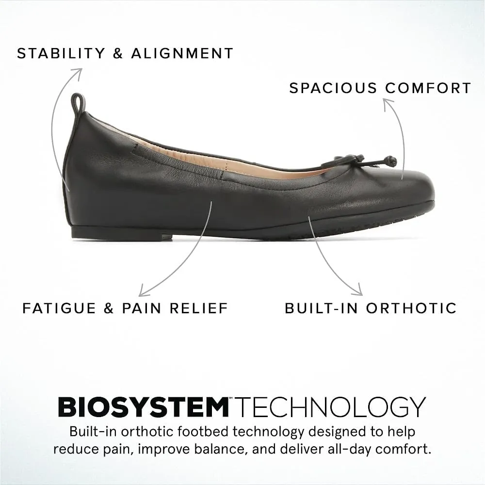 ABEO Cadence Bow Ballet Flats for Women | Built-in Orthotic Insole | Arch Support Flats Shoes | Dressy Work Low Wedge | Premium Leather Upper & Lining