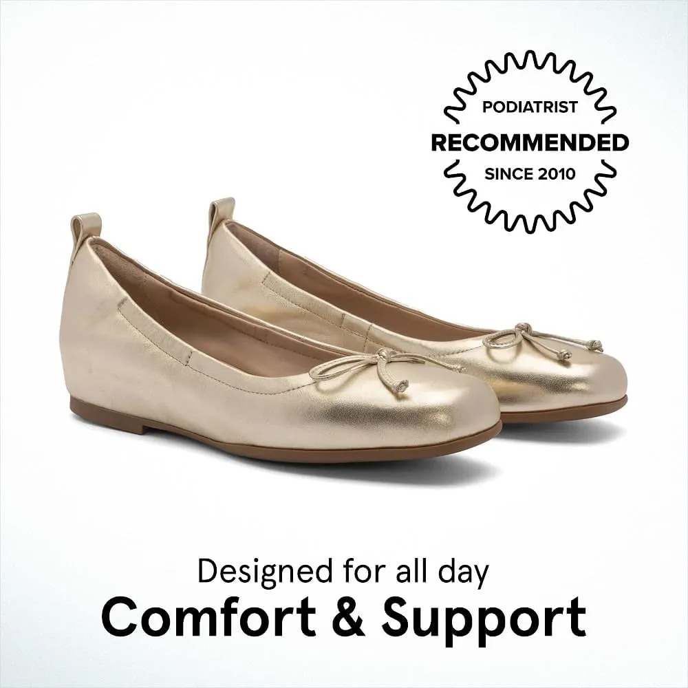 ABEO Cadence Bow Ballet Flats for Women | Built-in Orthotic Insole | Arch Support Flats Shoes | Dressy Work Low Wedge | Premium Leather Upper & Lining