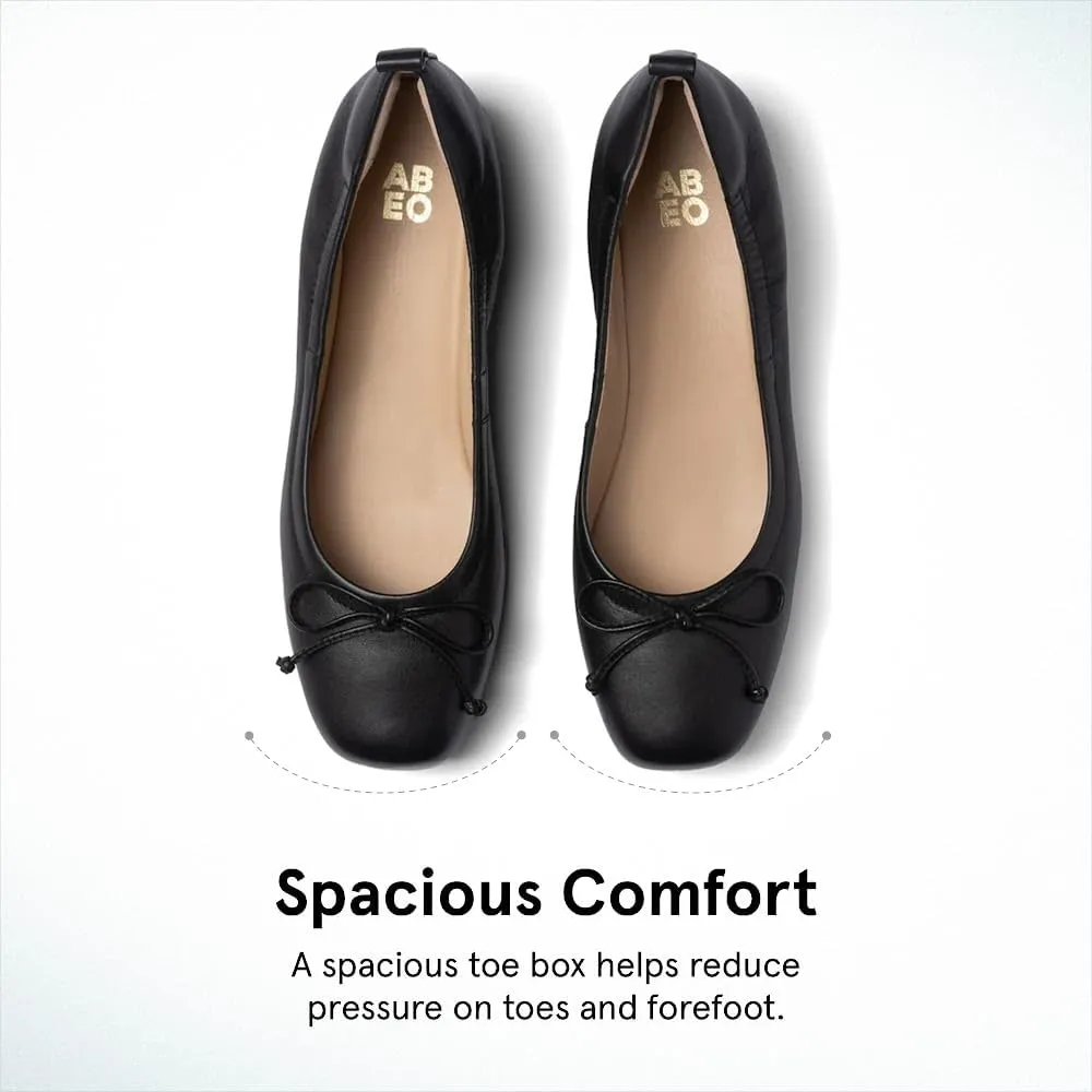 ABEO Cadence Bow Ballet Flats for Women | Built-in Orthotic Insole | Arch Support Flats Shoes | Dressy Work Low Wedge | Premium Leather Upper & Lining