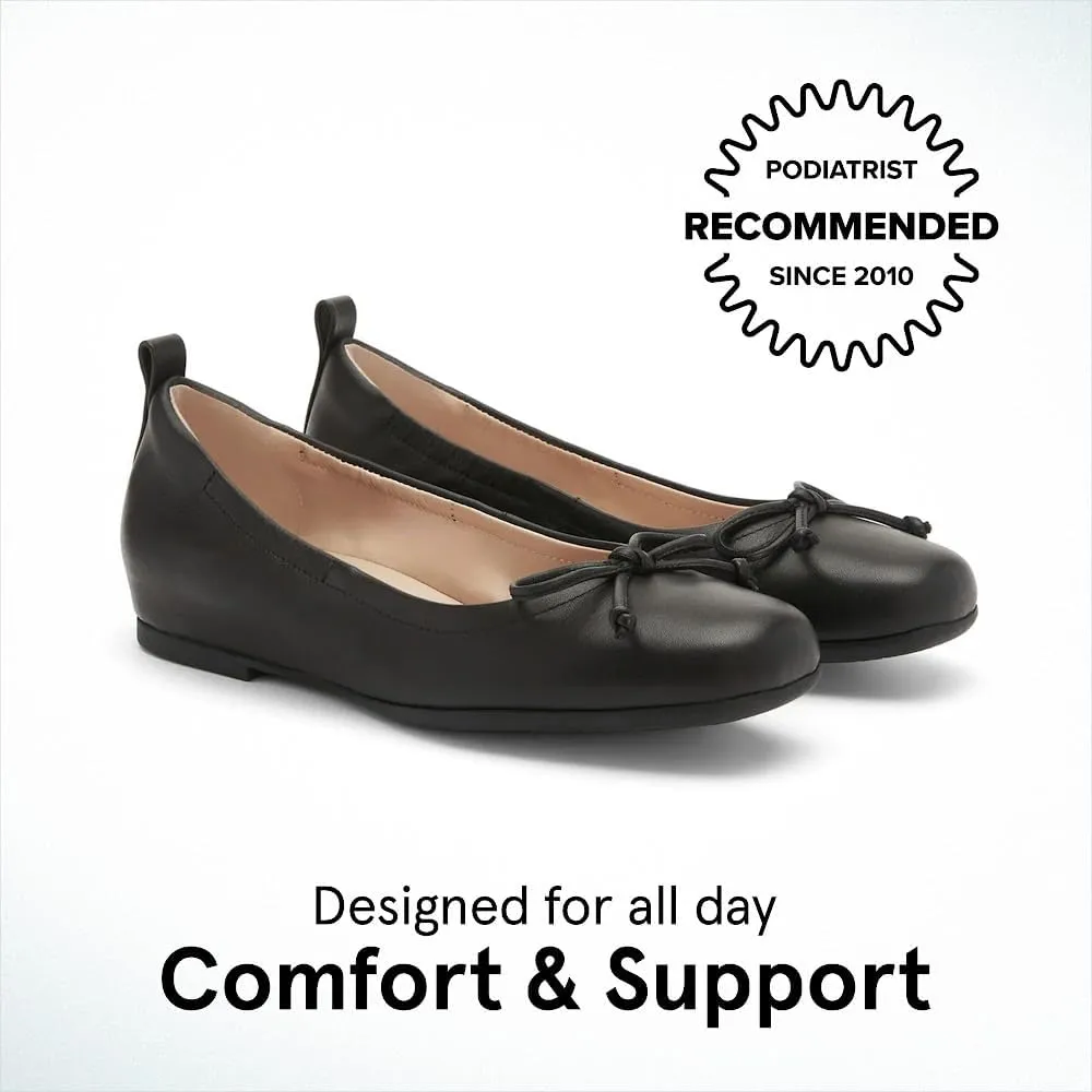 ABEO Cadence Bow Ballet Flats for Women | Built-in Orthotic Insole | Arch Support Flats Shoes | Dressy Work Low Wedge | Premium Leather Upper & Lining
