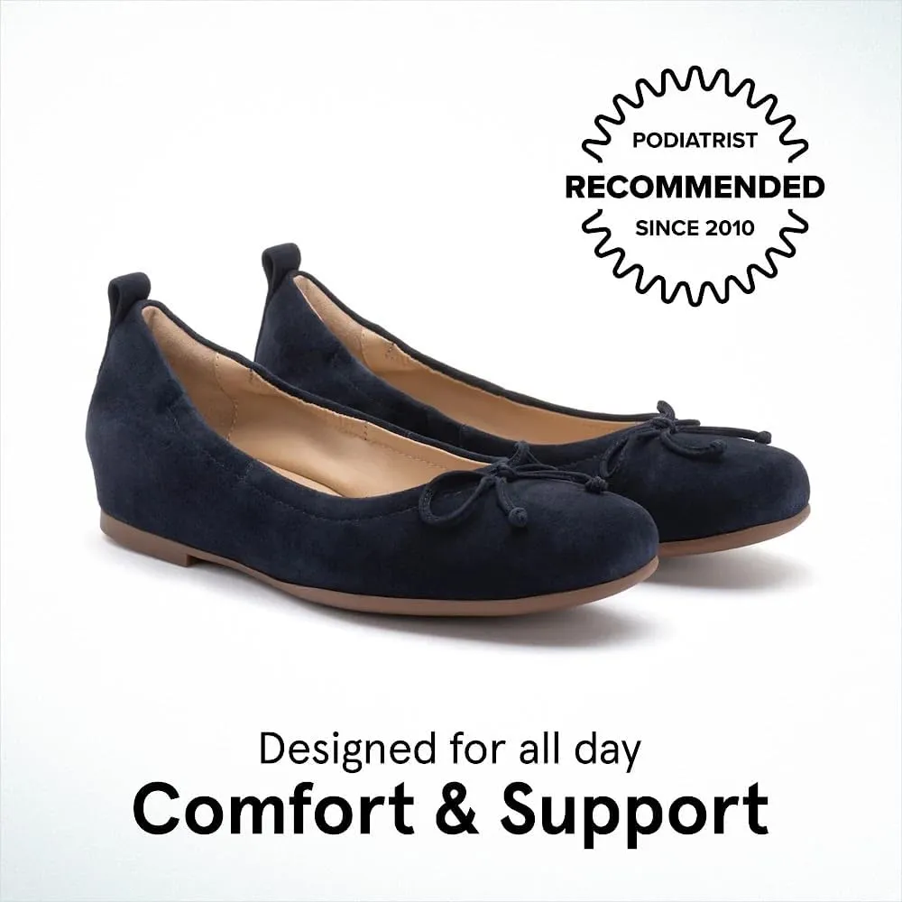 ABEO Cadence Bow Ballet Flats for Women | Built-in Orthotic Insole | Arch Support Flats Shoes | Dressy Work Low Wedge | Premium Leather Upper & Lining