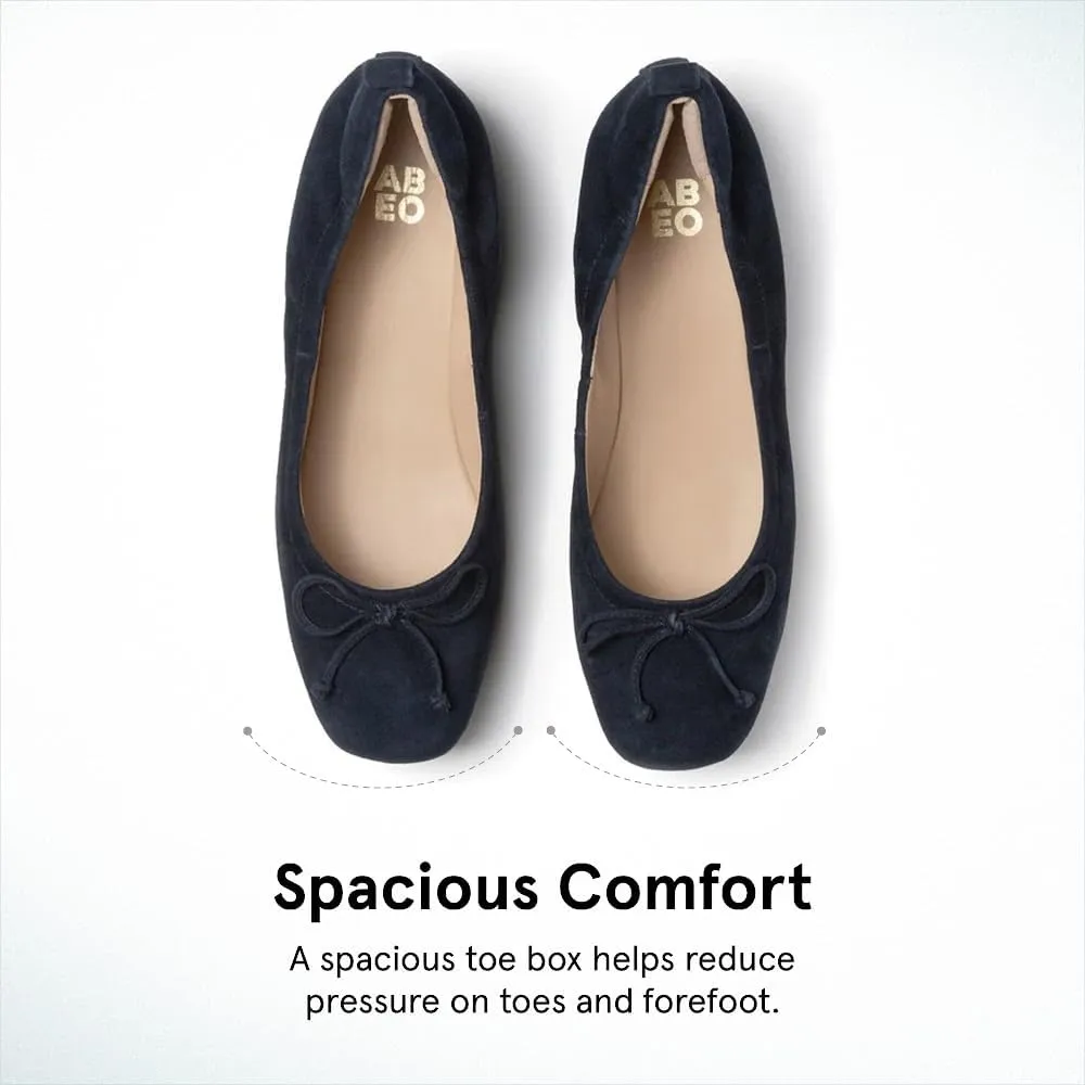 ABEO Cadence Bow Ballet Flats for Women | Built-in Orthotic Insole | Arch Support Flats Shoes | Dressy Work Low Wedge | Premium Leather Upper & Lining