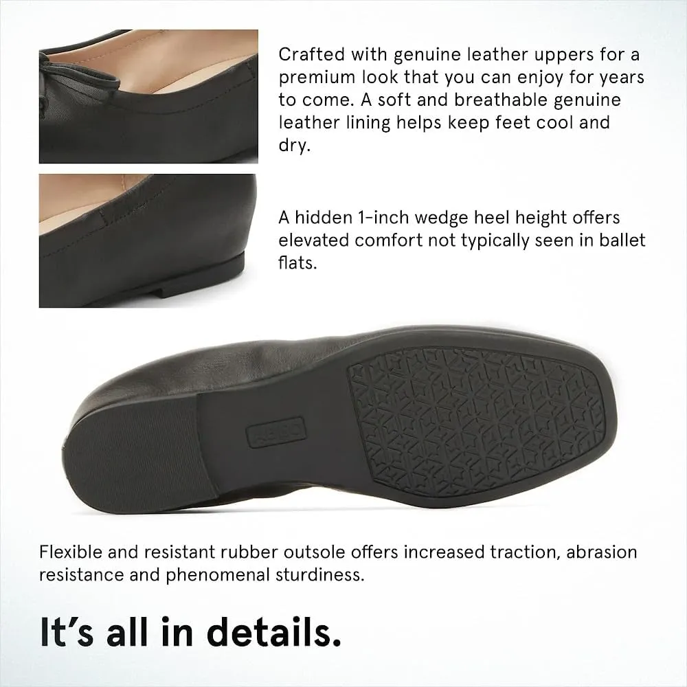 ABEO Cadence Bow Ballet Flats for Women | Built-in Orthotic Insole | Arch Support Flats Shoes | Dressy Work Low Wedge | Premium Leather Upper & Lining