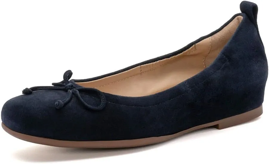 ABEO Cadence Bow Ballet Flats for Women | Built-in Orthotic Insole | Arch Support Flats Shoes | Dressy Work Low Wedge | Premium Leather Upper & Lining