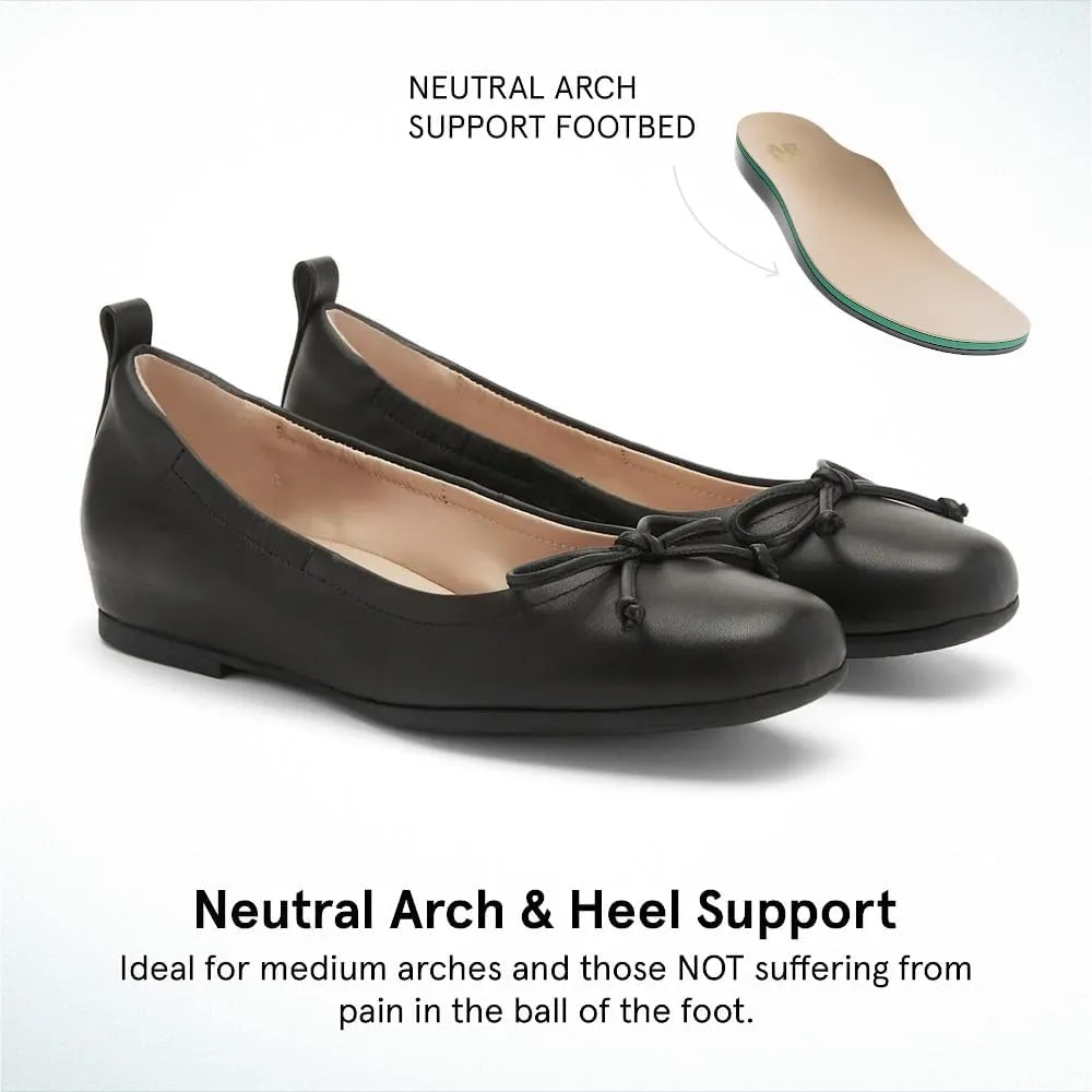 ABEO Cadence Bow Ballet Flats for Women | Built-in Orthotic Insole | Arch Support Flats Shoes | Dressy Work Low Wedge | Premium Leather Upper & Lining