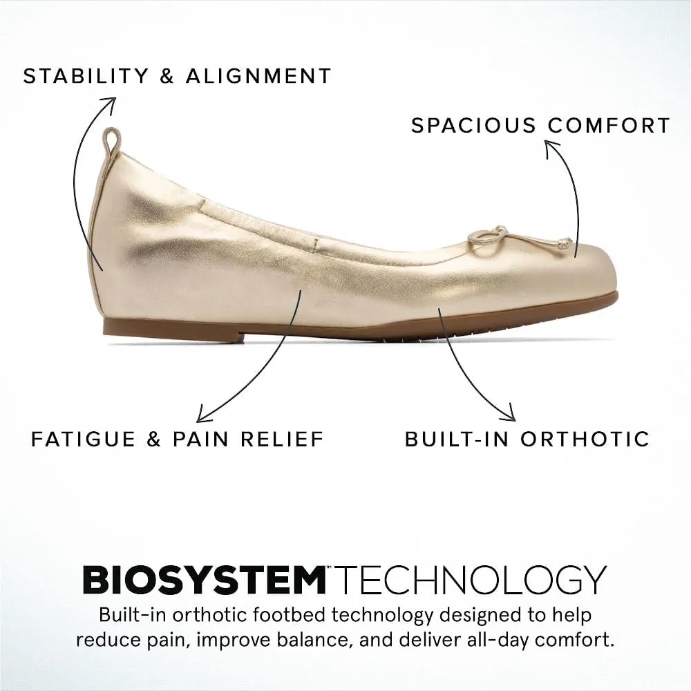 ABEO Cadence Bow Ballet Flats for Women | Built-in Orthotic Insole | Arch Support Flats Shoes | Dressy Work Low Wedge | Premium Leather Upper & Lining