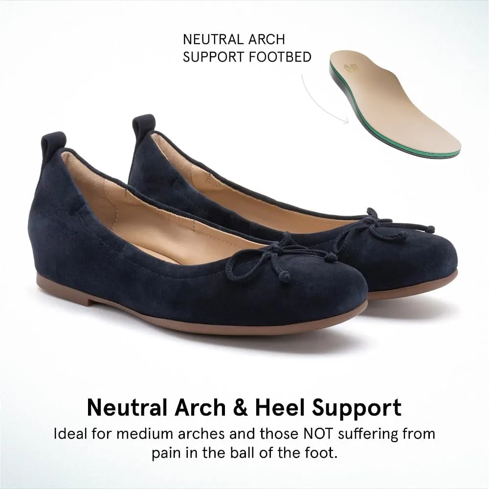 ABEO Cadence Bow Ballet Flats for Women | Built-in Orthotic Insole | Arch Support Flats Shoes | Dressy Work Low Wedge | Premium Leather Upper & Lining