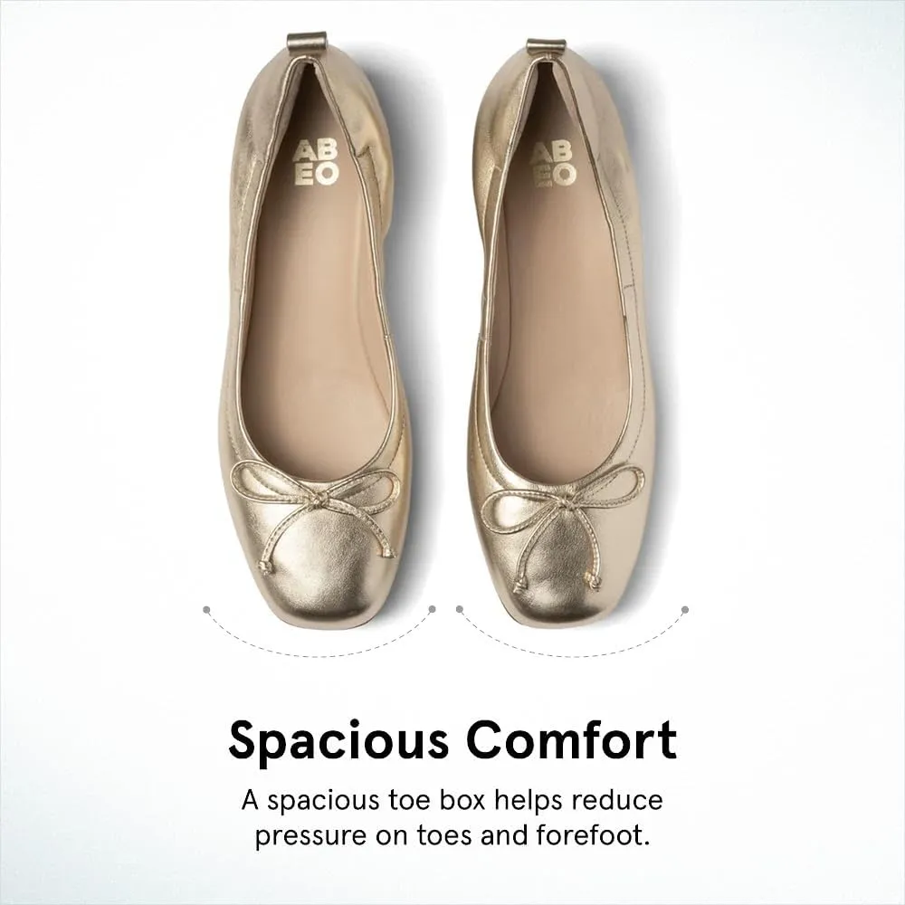 ABEO Cadence Bow Ballet Flats for Women | Built-in Orthotic Insole | Arch Support Flats Shoes | Dressy Work Low Wedge | Premium Leather Upper & Lining