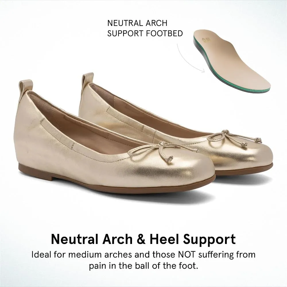 ABEO Cadence Bow Ballet Flats for Women | Built-in Orthotic Insole | Arch Support Flats Shoes | Dressy Work Low Wedge | Premium Leather Upper & Lining