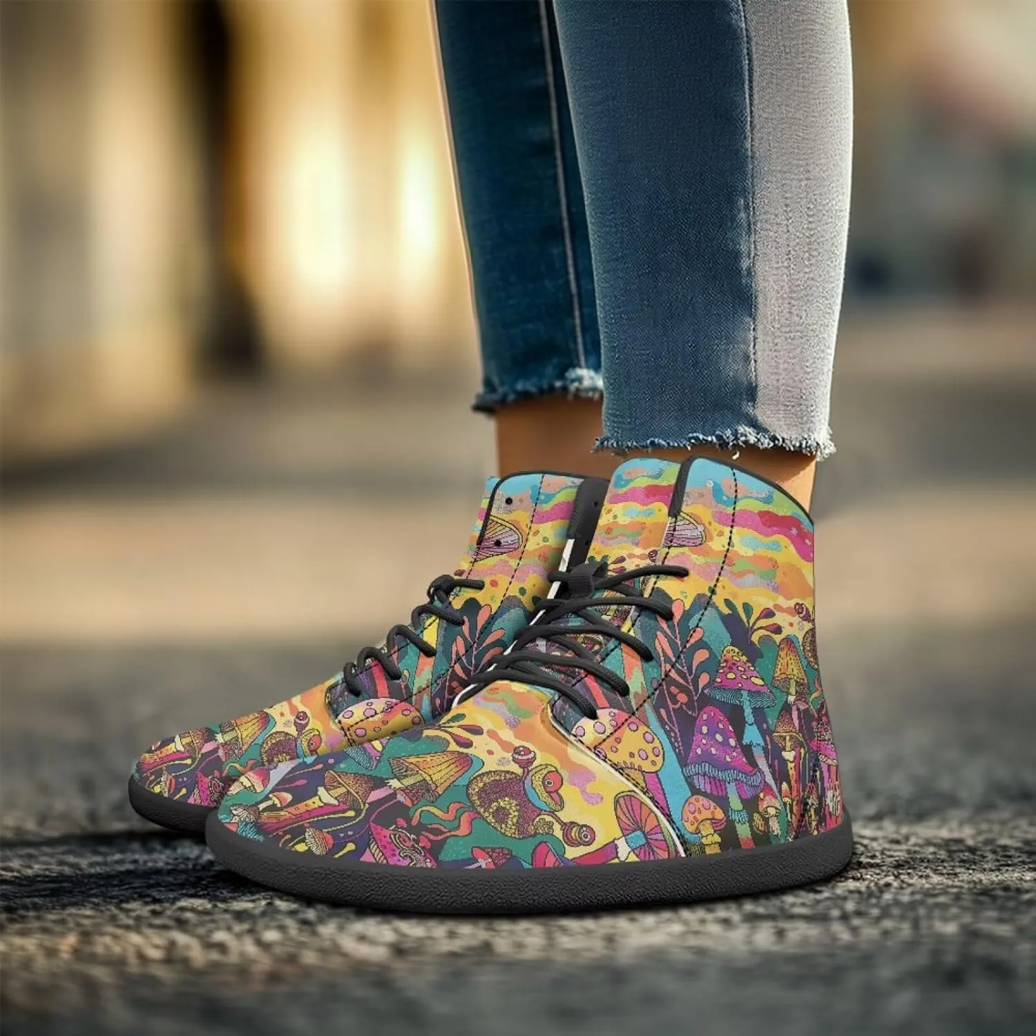 Aesthetic Plant Women's High Top Sneakers Unisex Wide Toe Barefoot Sneakers PU Leathe Waterproof Lace Up Shoes