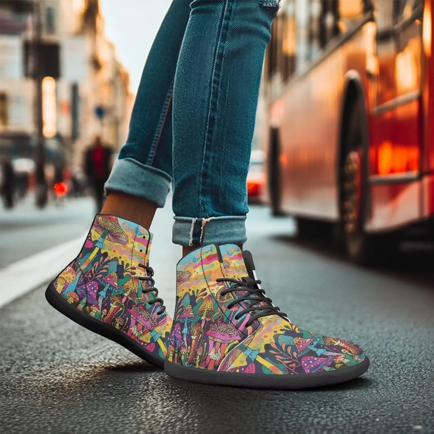 Aesthetic Plant Women's High Top Sneakers Unisex Wide Toe Barefoot Sneakers PU Leathe Waterproof Lace Up Shoes