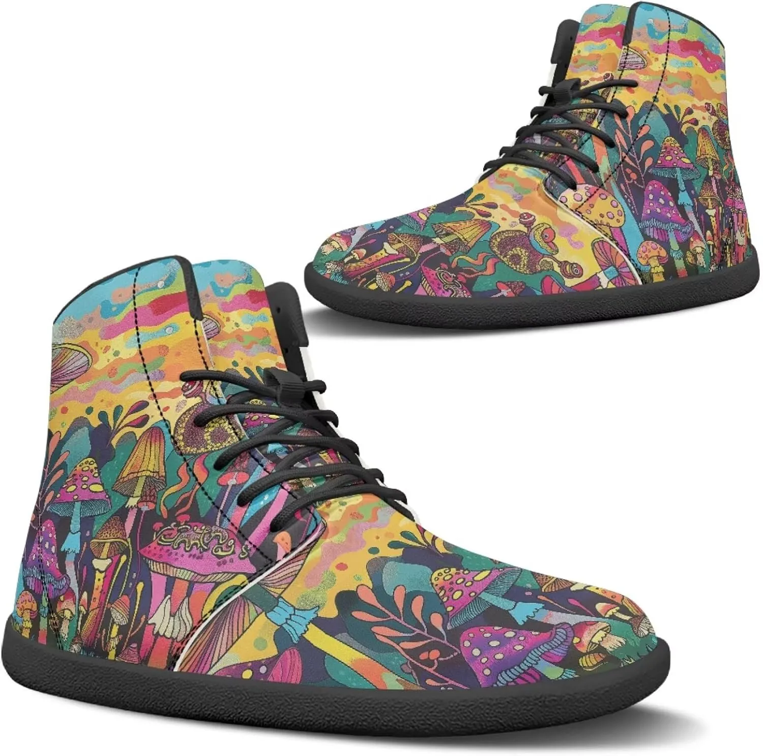 Aesthetic Plant Women's High Top Sneakers Unisex Wide Toe Barefoot Sneakers PU Leathe Waterproof Lace Up Shoes