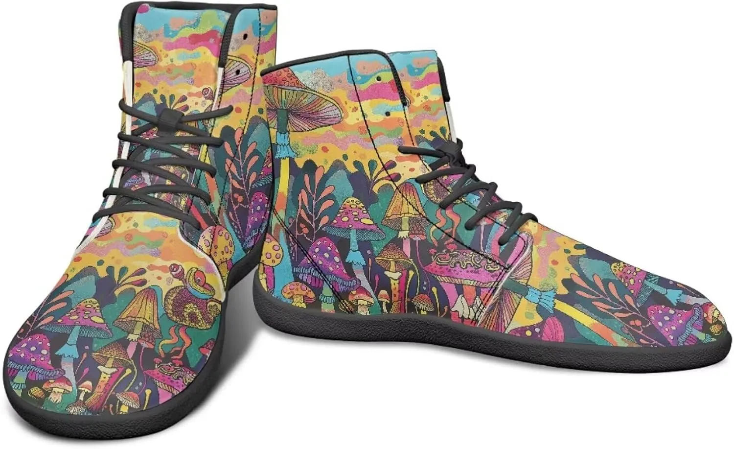 Aesthetic Plant Women's High Top Sneakers Unisex Wide Toe Barefoot Sneakers PU Leathe Waterproof Lace Up Shoes