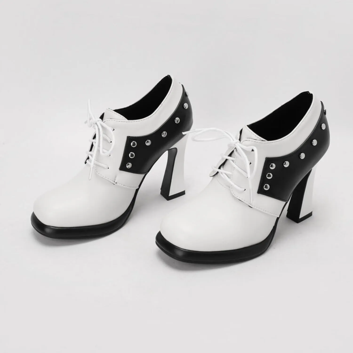 Aflngle Women's Lace-Up Chunky High Heel Mary Jane Shoes Round Closed Toe Low Platform Patchwork Wedding Party Prom Dress Pumps