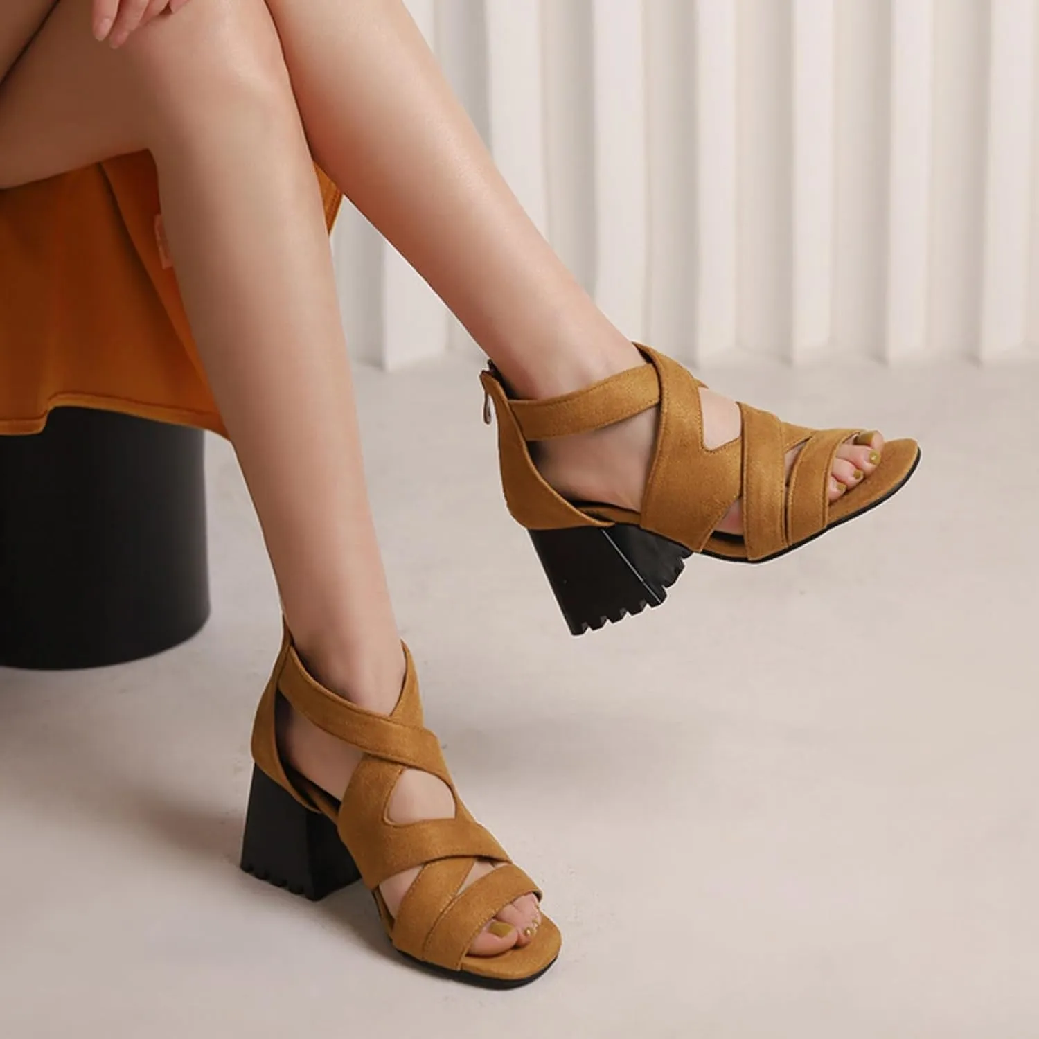 Aflngle Women's Snakeskin Printed Chunky Heel Block Open Toe Sandals Fashion Snake Cross Strap Back Zipper Cutout Evening Party Prom Dress Sandal Pumps Shoes