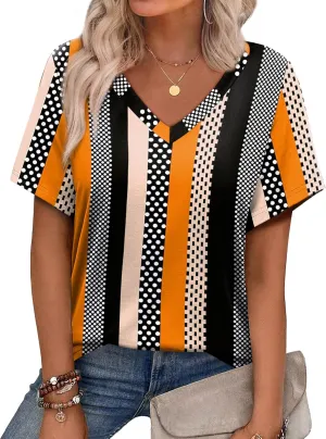 Alaroo Womens Summer Tops 2025 V Neck Short Sleeve Shirts Trendy Dressy Casual Vacation Outfits Printed