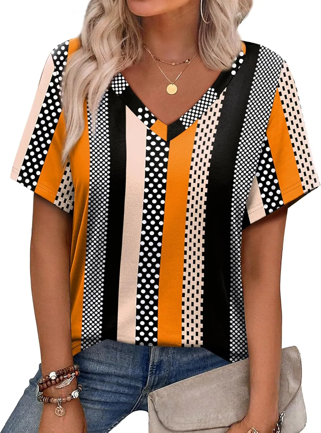 Alaroo Womens Summer Tops 2025 V Neck Short Sleeve Shirts Trendy Dressy Casual Vacation Outfits Printed