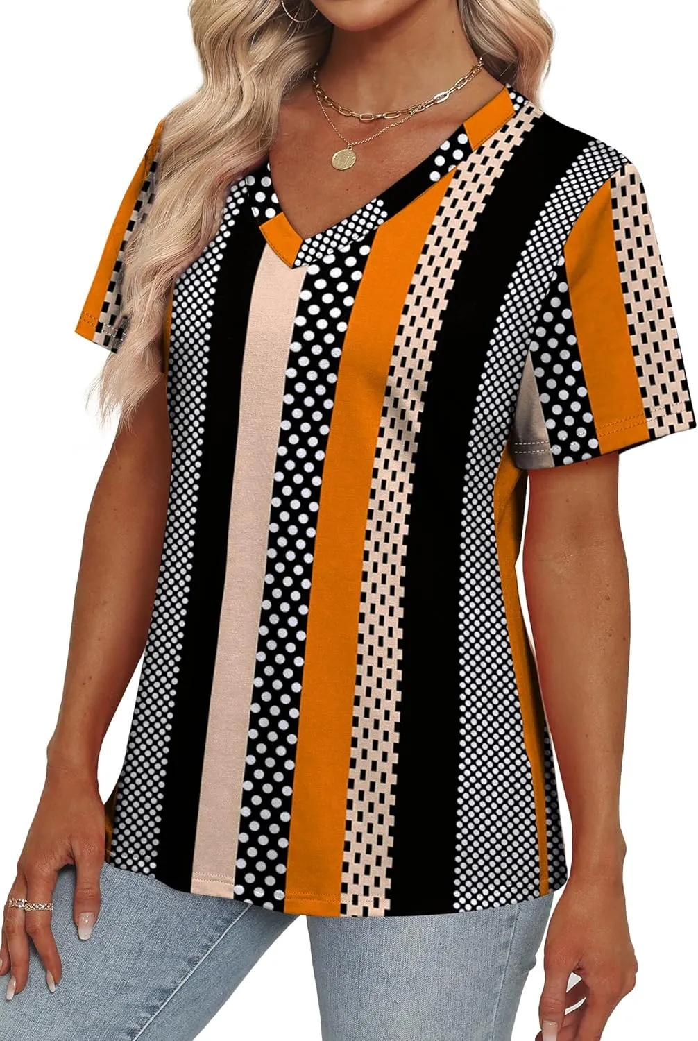 Alaroo Womens Summer Tops 2025 V Neck Short Sleeve Shirts Trendy Dressy Casual Vacation Outfits Printed