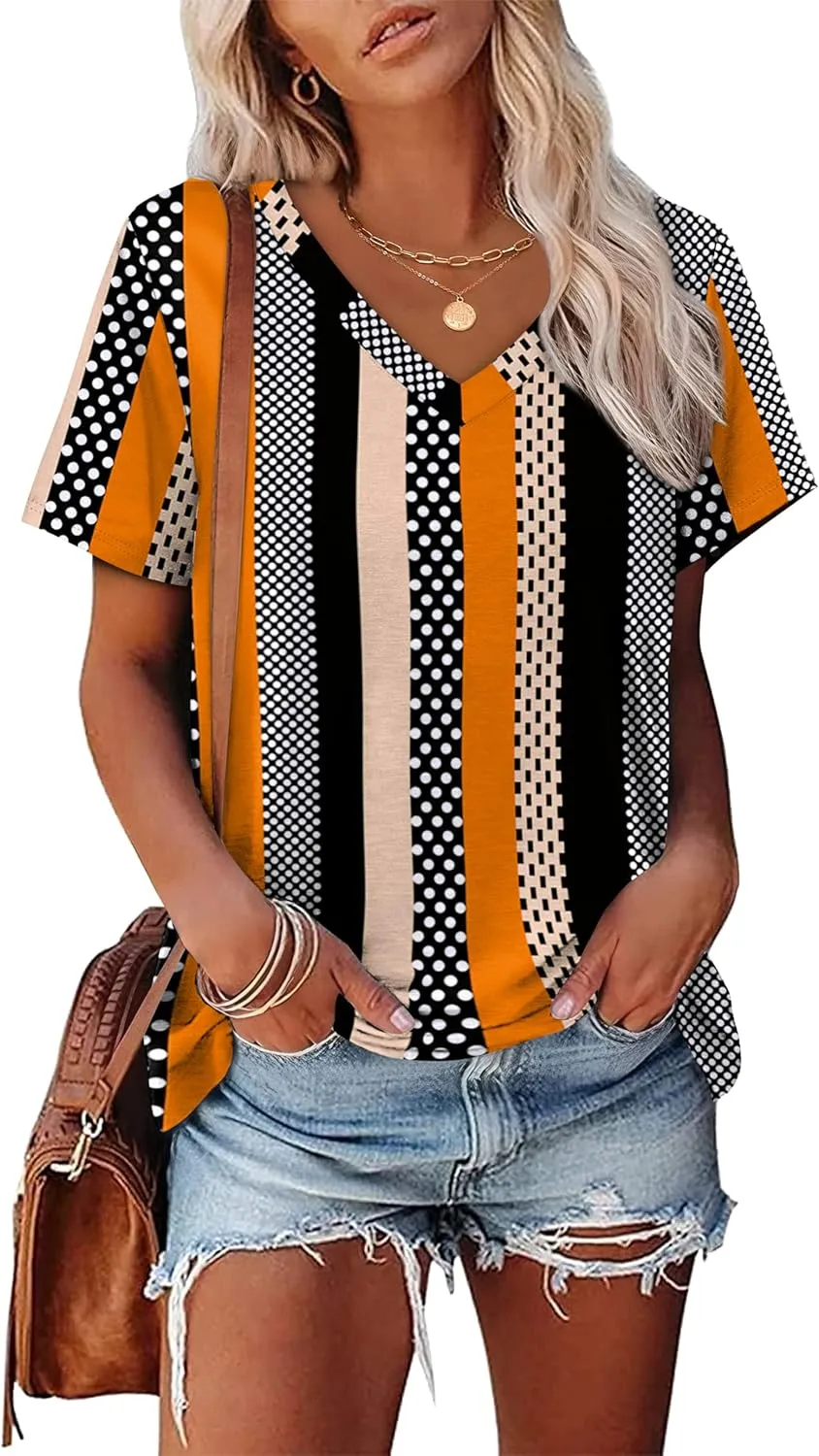 Alaroo Womens Summer Tops 2025 V Neck Short Sleeve Shirts Trendy Dressy Casual Vacation Outfits Printed