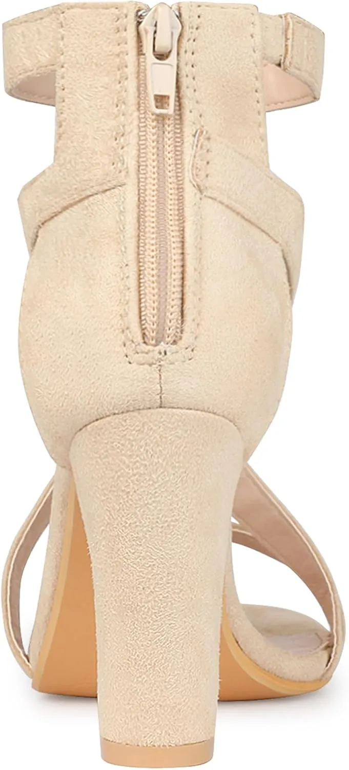 Allegra K Women's Crisscross Ankle Strap Chunky Heel Sandals