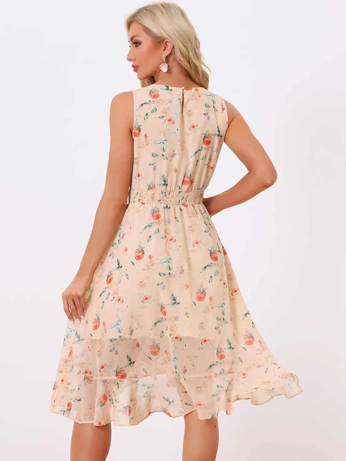 Allegra K Women's Summer Dresses 2025 Wrap Ruffle High Low Hem Round Neck Keyhole Back Sleeveless Floral Dress