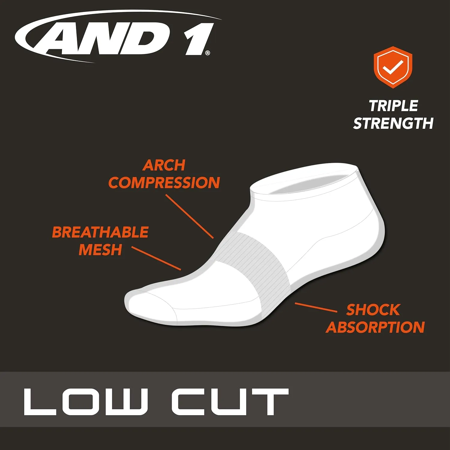 AND1 Men's Low Cut Socks - 12 Pack Performance Stretch Athletic Compression Socks for Men - Sports No Show Socks (6-12.5)