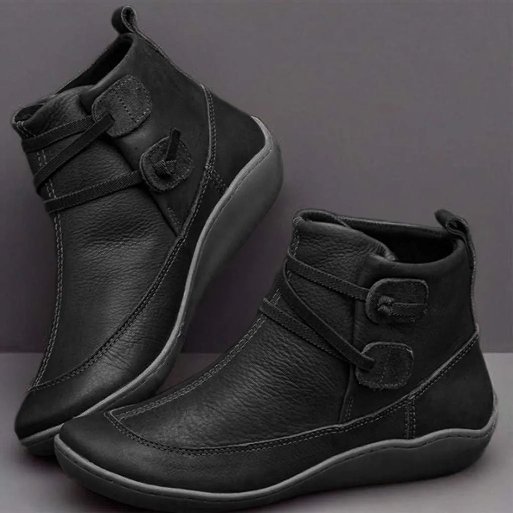 Ankle Booties for Women Fashion Arch Support Flat Heel Boots Vintage Leather Side Zip up Booties with Fall Winter