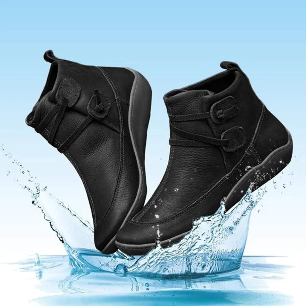 Ankle Booties for Women Fashion Arch Support Flat Heel Boots Vintage Leather Side Zip up Booties with Fall Winter