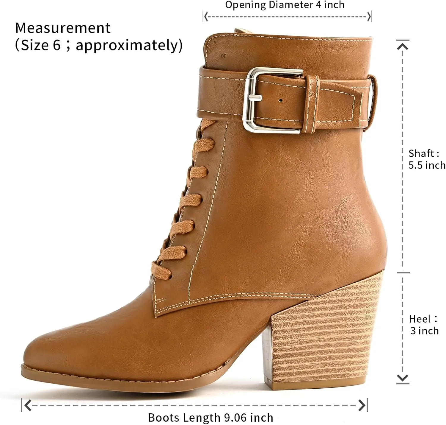 Ankle Boots for Women Chunky Heels Lace-up Booties with Side Zipper Buckle Strap Pointed Toe Comfortable Casual Ladies Work Booties Shoes