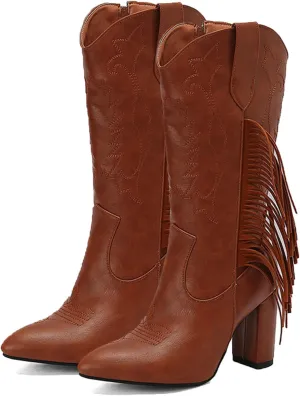 Ankle Boots, Women's Mid Calf Boots Pointed Side Zipper Thick Heel Tassel High Heel Boots Patent Leather Loose Personality Fashion Catwalk Boots