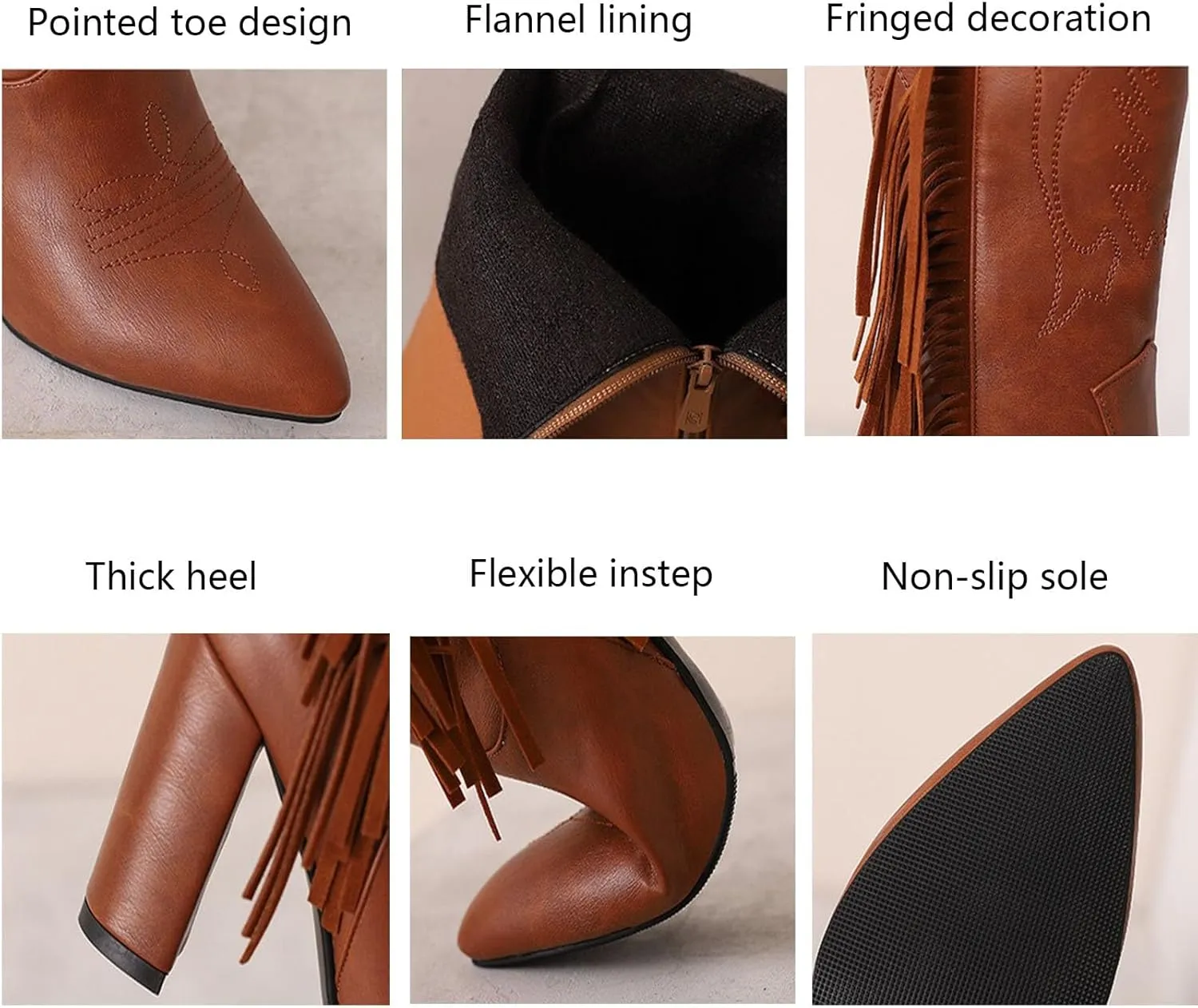 Ankle Boots, Women's Mid Calf Boots Pointed Side Zipper Thick Heel Tassel High Heel Boots Patent Leather Loose Personality Fashion Catwalk Boots