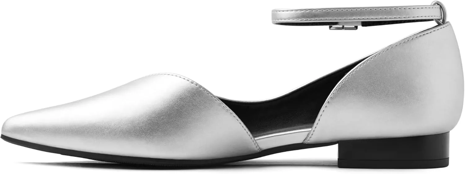 Arromic Black Flats for Women Flats with Ankle Strap Pointed Toe Dress Flat Shoes for Work Office Dressy