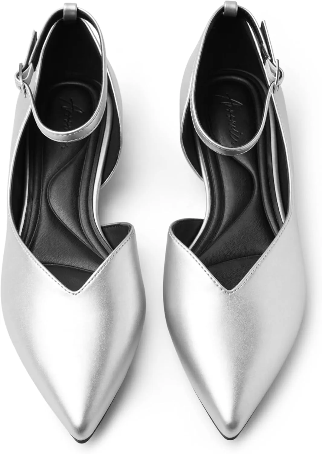 Arromic Black Flats for Women Flats with Ankle Strap Pointed Toe Dress Flat Shoes for Work Office Dressy
