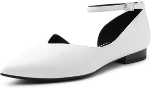Arromic Black Flats for Women Flats with Ankle Strap Pointed Toe Dress Flat Shoes for Work Office Dressy