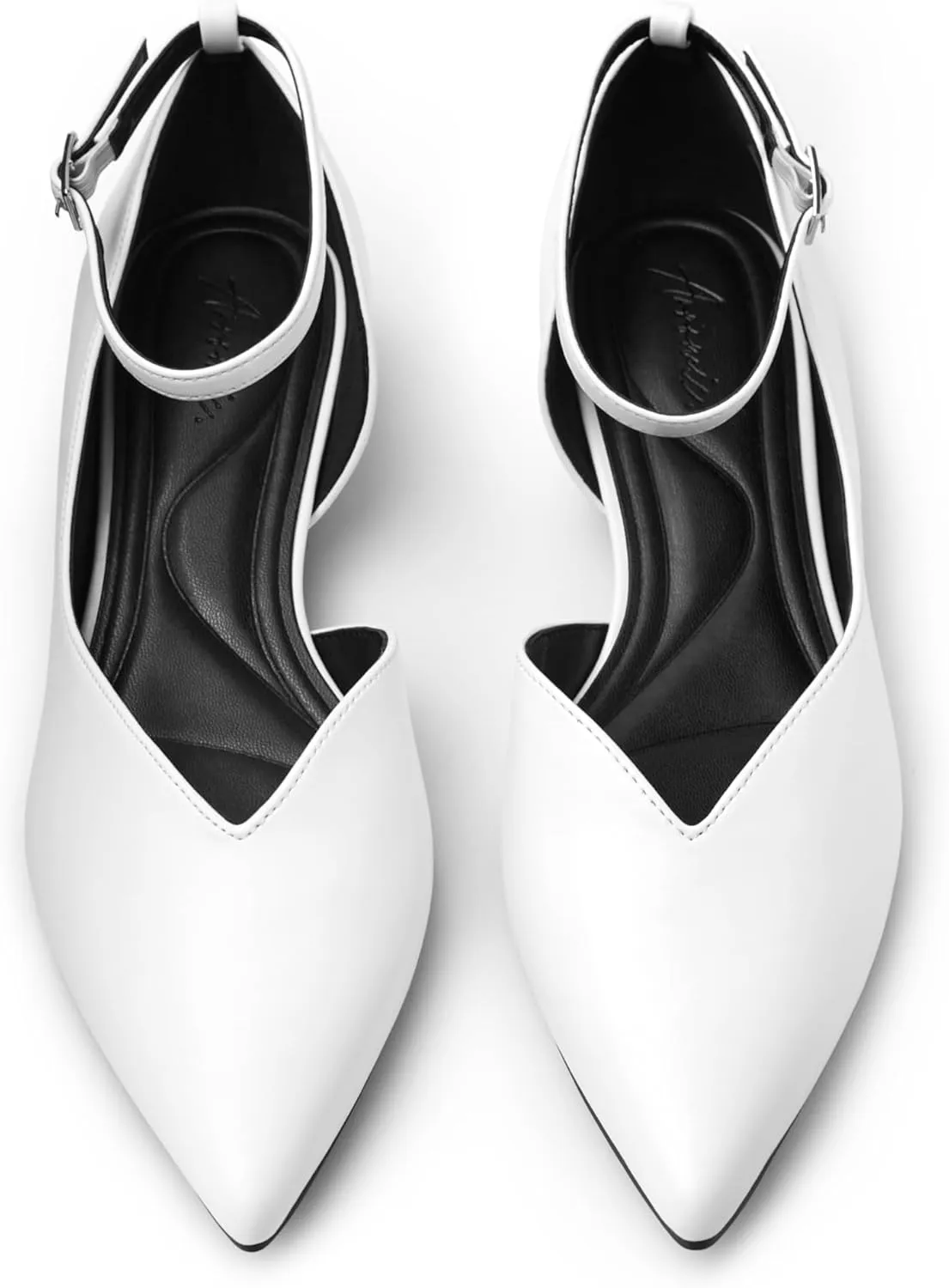 Arromic Black Flats for Women Flats with Ankle Strap Pointed Toe Dress Flat Shoes for Work Office Dressy