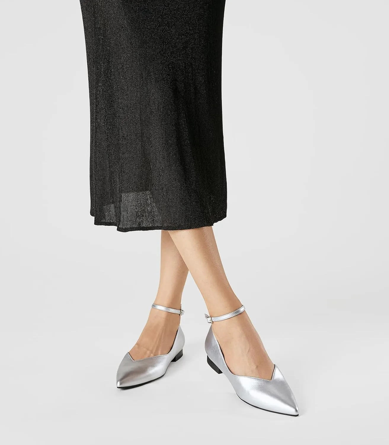 Arromic Black Flats for Women Flats with Ankle Strap Pointed Toe Dress Flat Shoes for Work Office Dressy