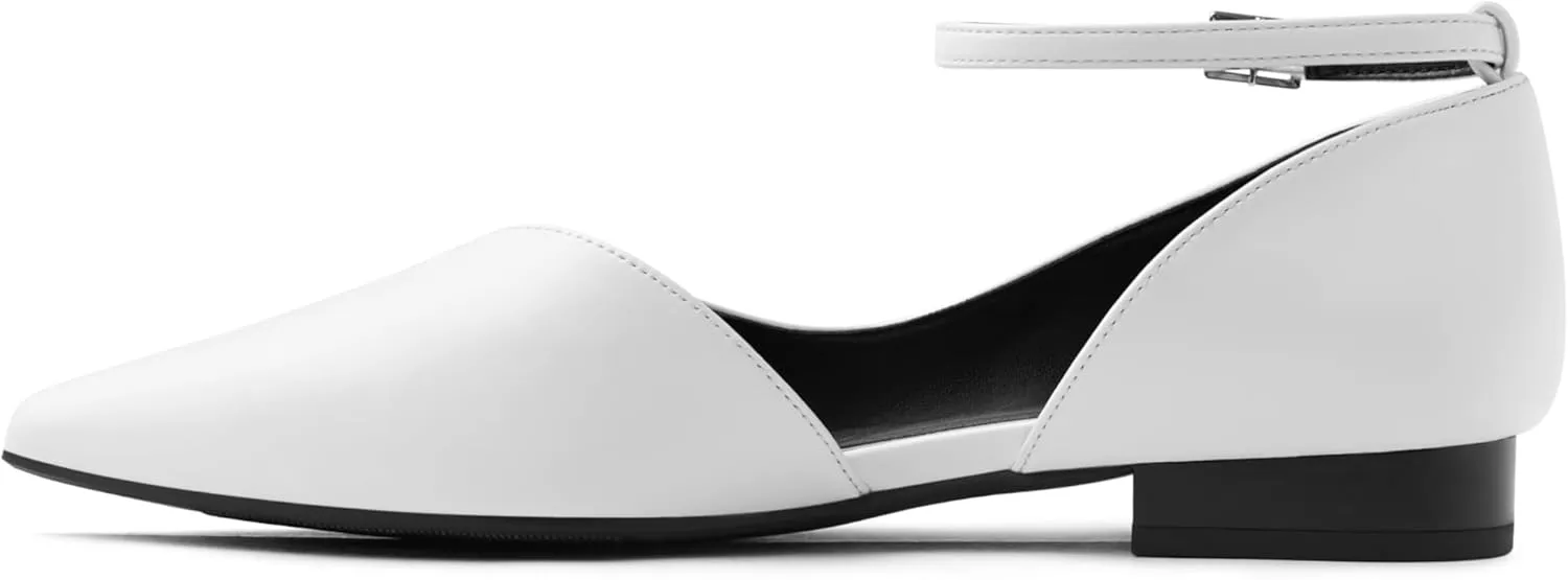 Arromic Black Flats for Women Flats with Ankle Strap Pointed Toe Dress Flat Shoes for Work Office Dressy