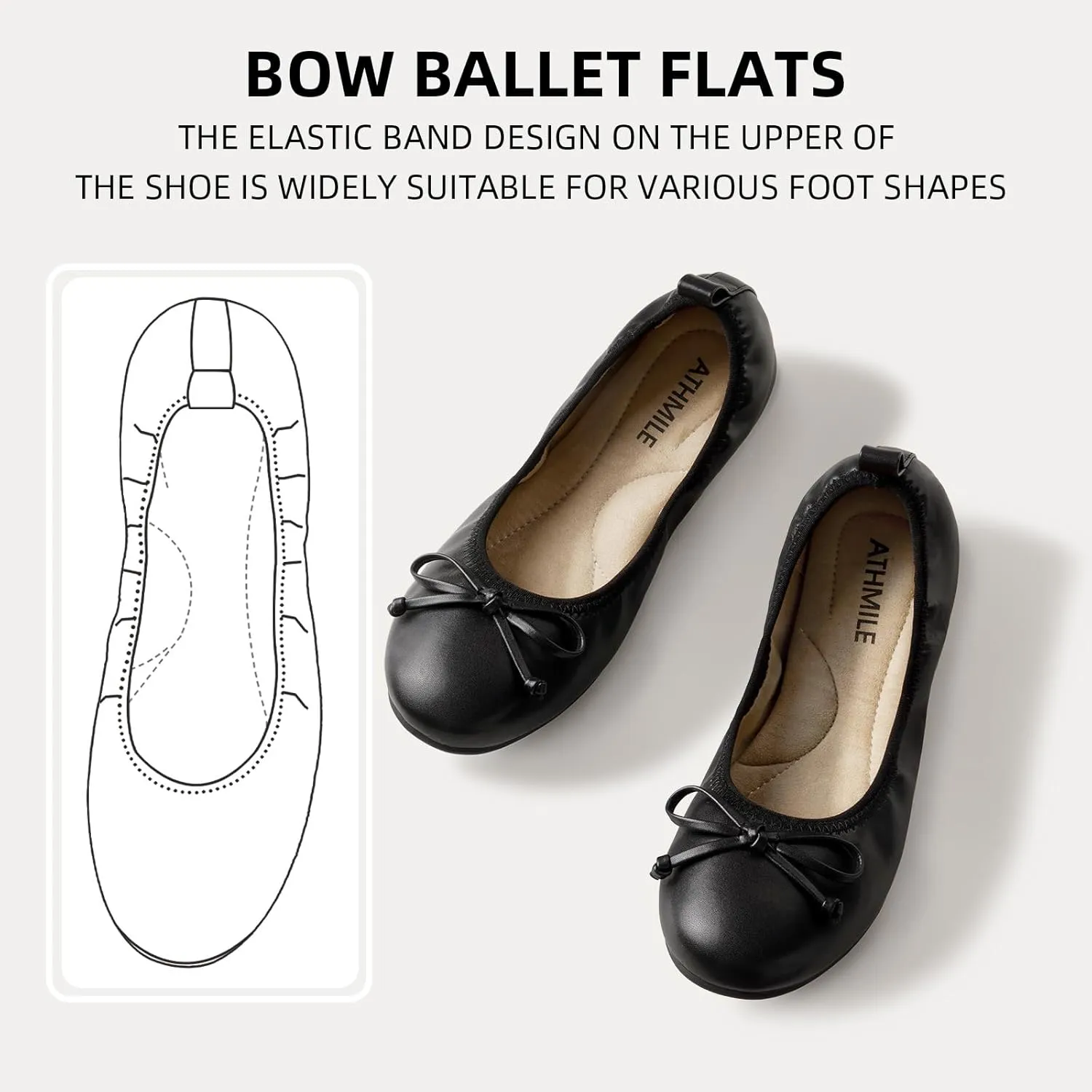 ATHMILE Ballet Flats Shoes for Women Foldable Women's Flats Comfortable Dressy Bow Round Toe Ballerina Flats for Casual Work Office Wedding