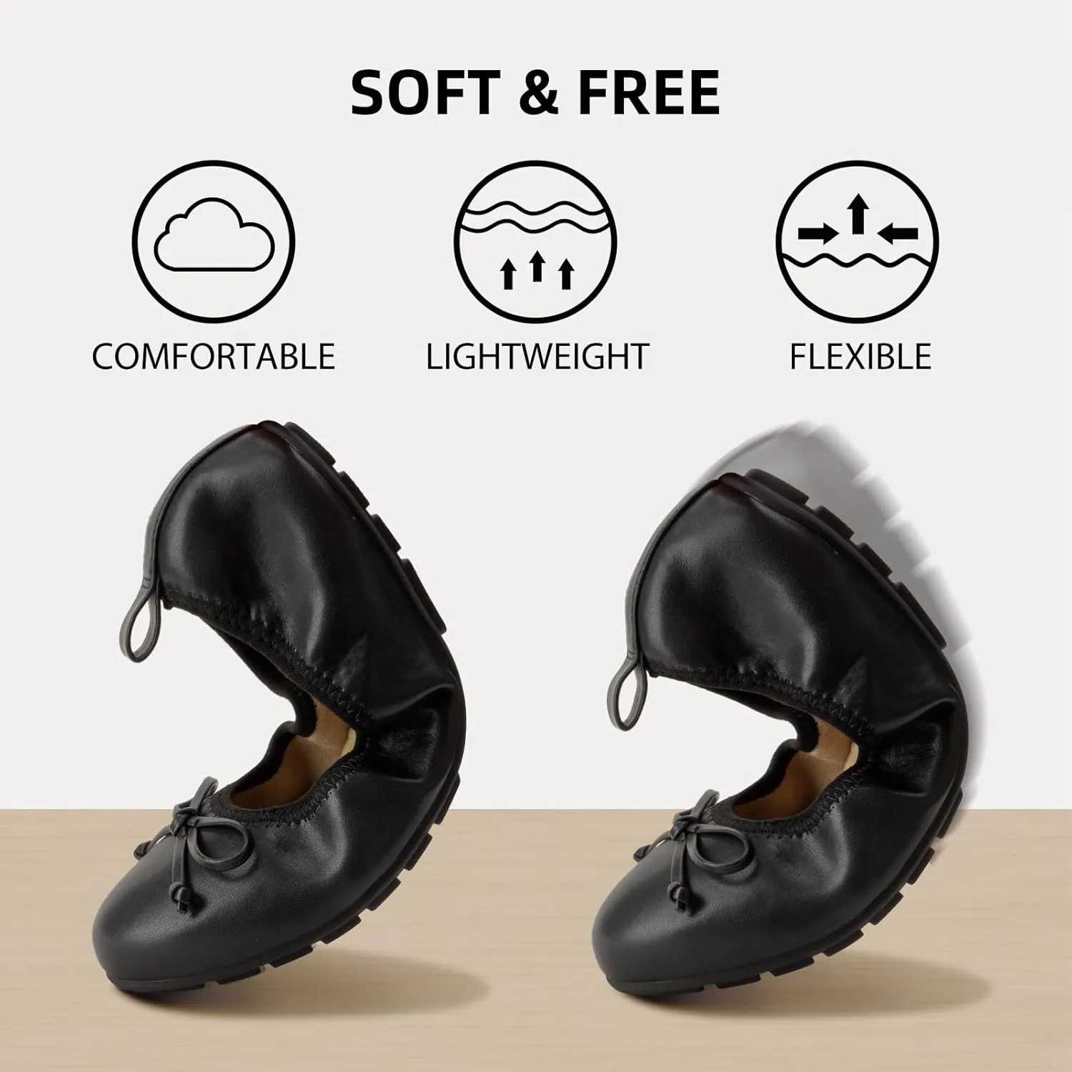 ATHMILE Ballet Flats Shoes for Women Foldable Women's Flats Comfortable Dressy Bow Round Toe Ballerina Flats for Casual Work Office Wedding