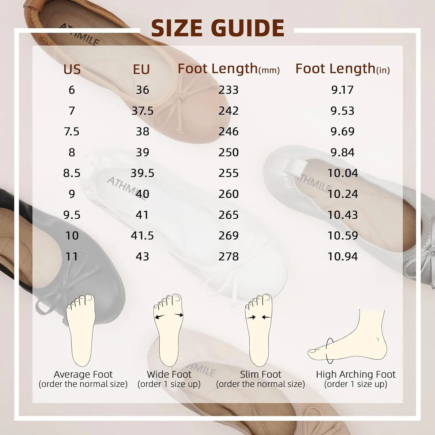ATHMILE Ballet Flats Shoes for Women Foldable Women's Flats Comfortable Dressy Bow Round Toe Ballerina Flats for Casual Work Office Wedding