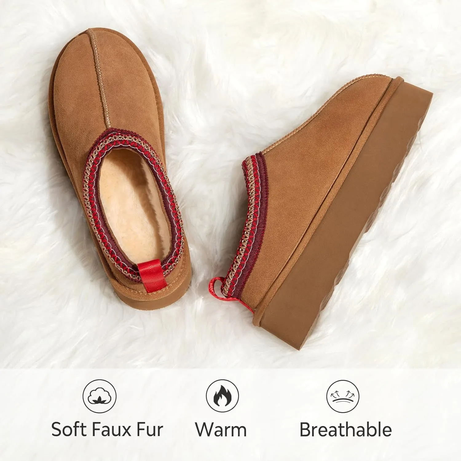 ATHMILE Womens Slippers Platform Mini Boots Slippers for Women Short Ankle Boots Tasman Slippers Suede Upper Fur Fleece Lined for Outdoor