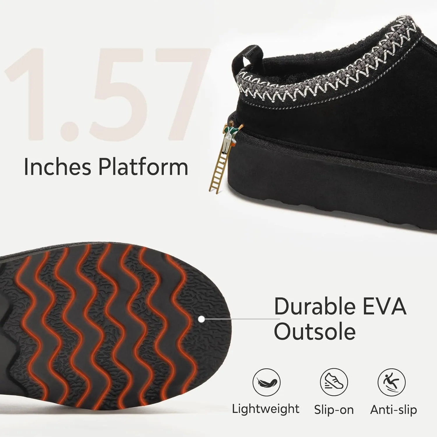 ATHMILE Womens Slippers Platform Mini Boots Slippers for Women Short Ankle Boots Tasman Slippers Suede Upper Fur Fleece Lined for Outdoor